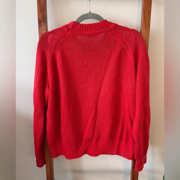B SIDES “Lind” 100% Italian Linen Knit Red Crewneck Sweater in Geranium sz SMALL - Picture 3 of 11